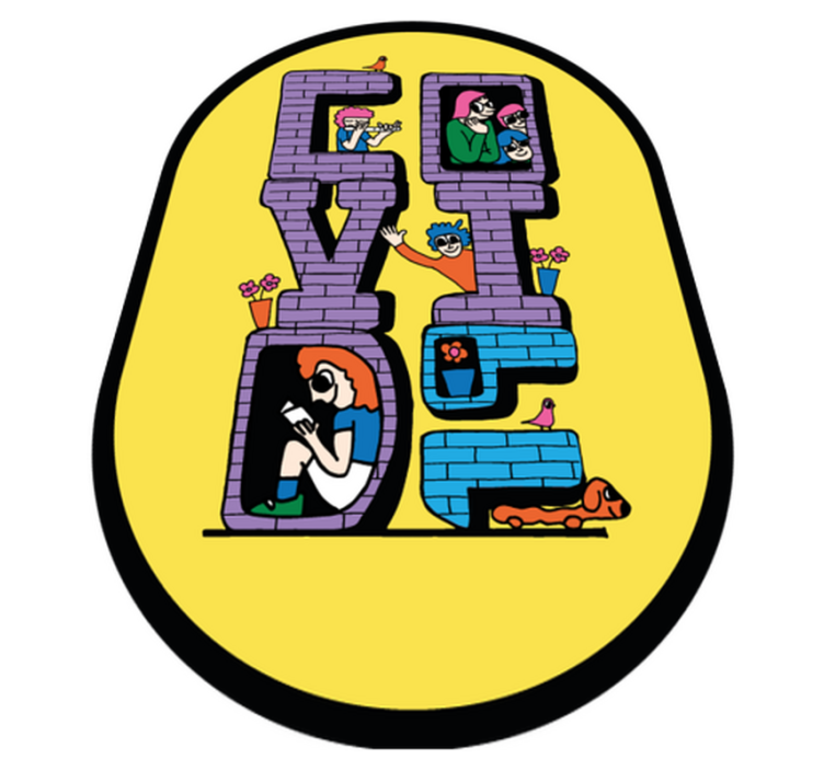 Covid characters staying home vinyl rug - TenStickers