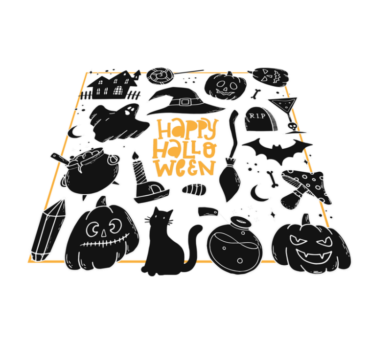 Happy Halloween black doodles circular rug - TenStickers