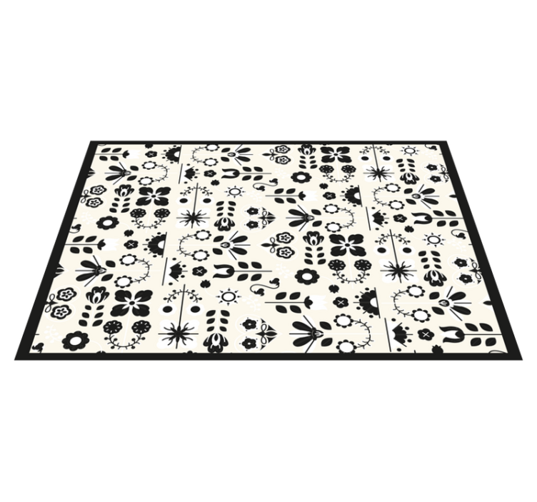 Black Floral Patterns flower vinyl rug - TenStickers