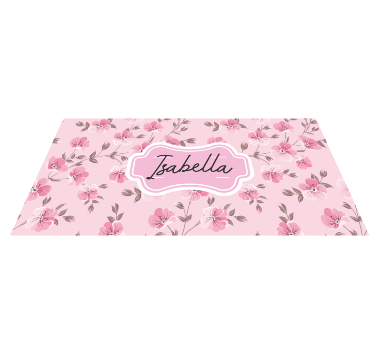Pink floral design with name teenager vinyl rug - TenStickers