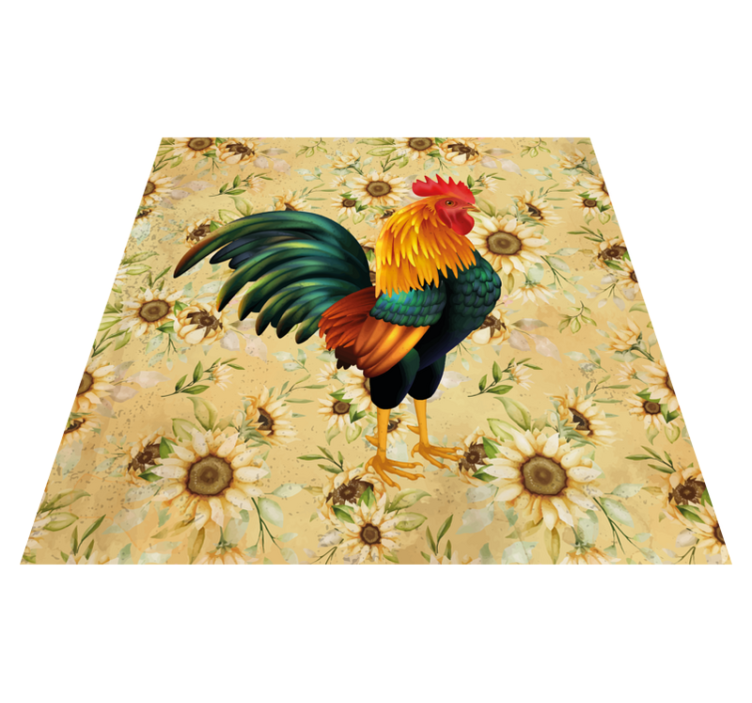 Porud rooster flower vinyl rug - TenStickers