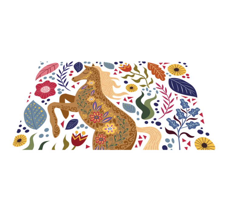 Wild horse folklore illustration floral rug - TenStickers
