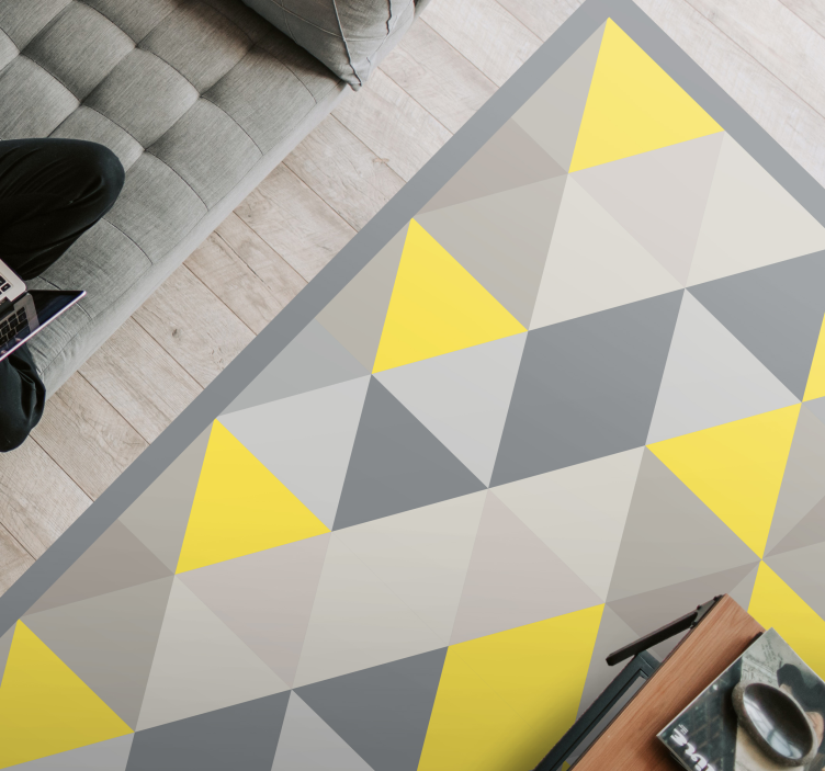 Grey and yellow triangles geometric vinyl rug - TenStickers