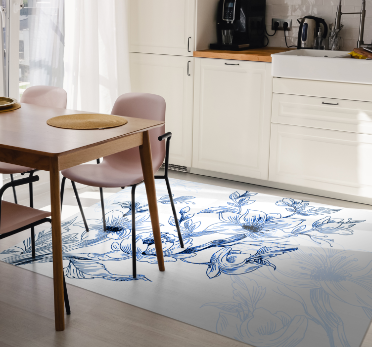 Azure Blossom Concept flower vinyl rug - TenStickers