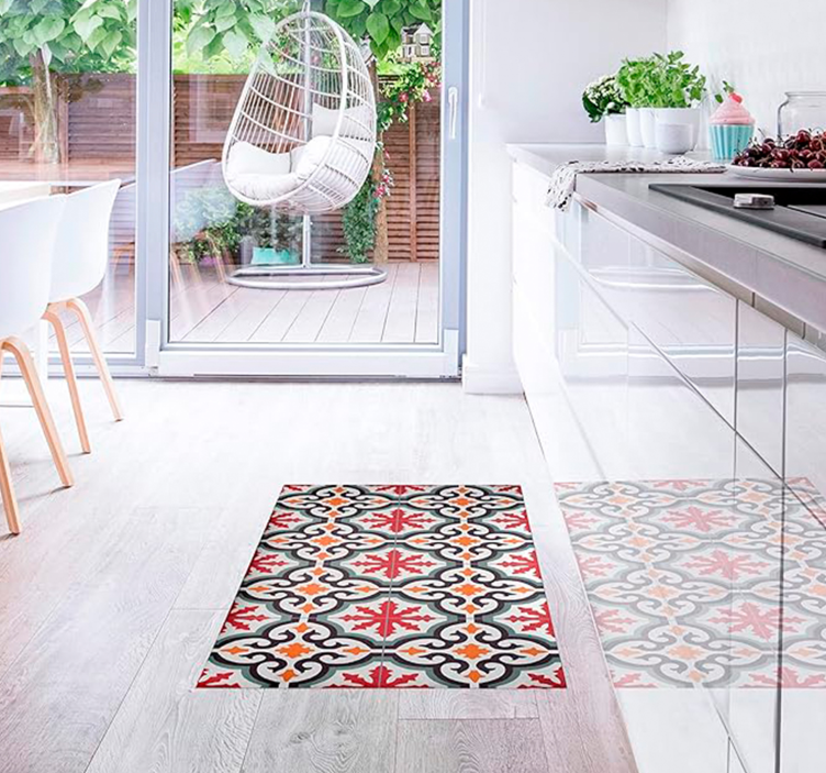 Baroni red design tile vinyl rug - TenStickers