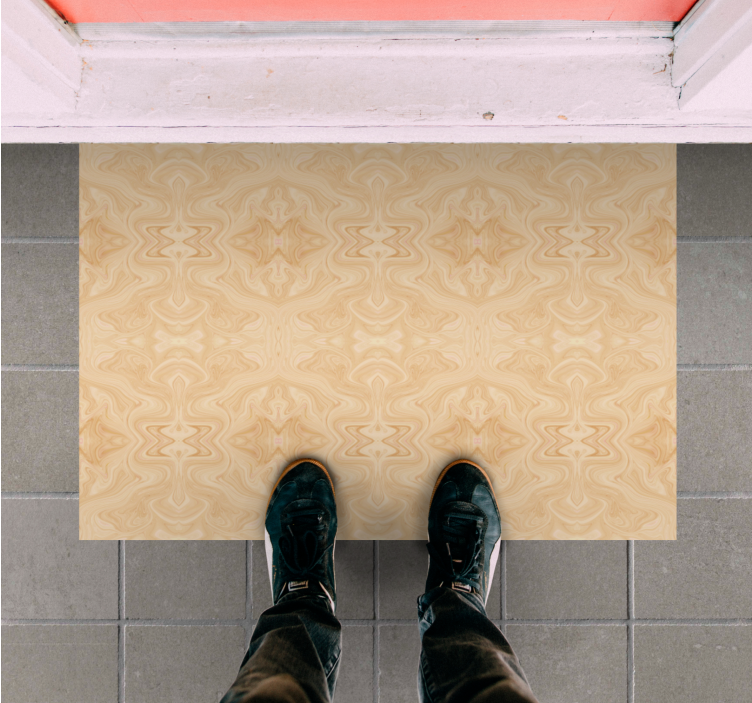 Beige "japandi" pattern style stone floor tiles - TenStickers