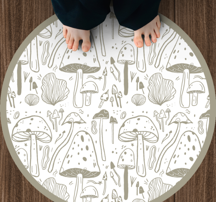 Beige mushrooms pattern circular rug - TenStickers