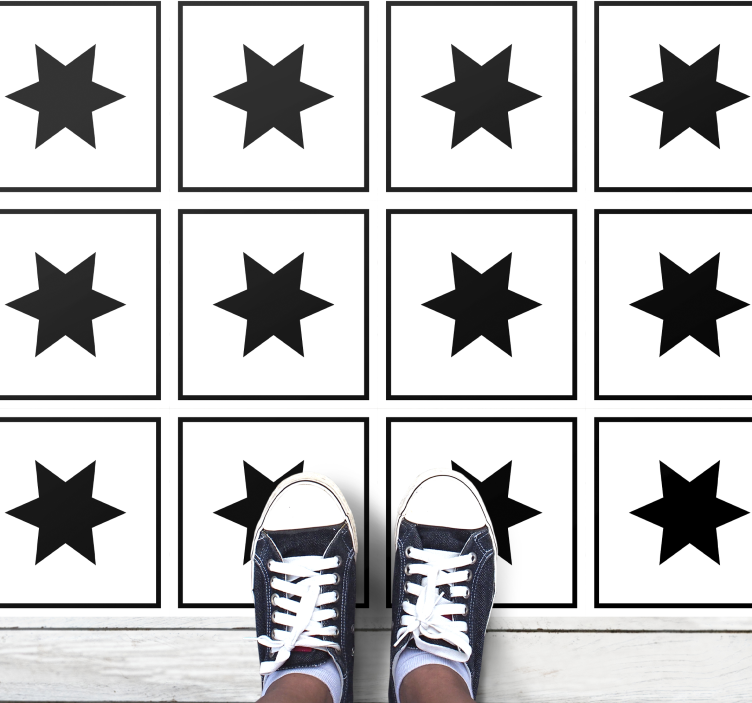 Black and white motif star vinyl rug - TenStickers