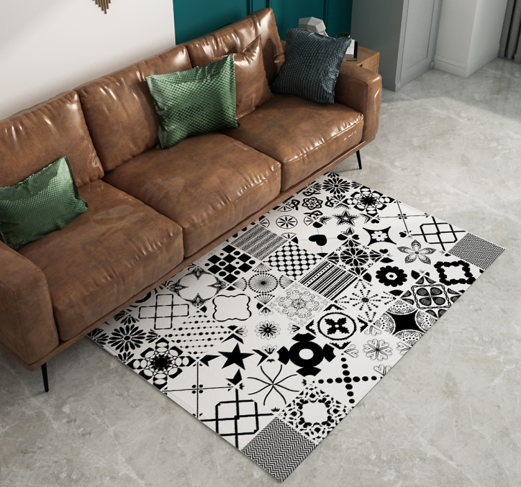 black and white tiles bedroom vinyl rug - TenStickers