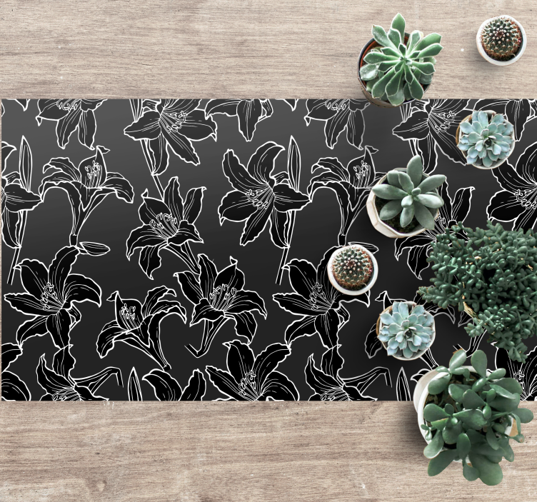Black Floral Arrangement flower vinyl rug - TenStickers
