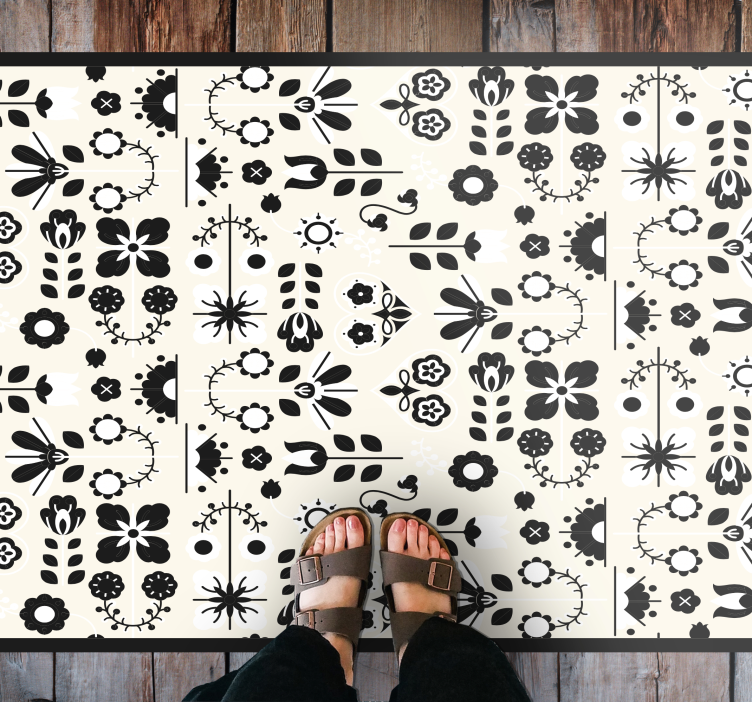 Black Floral Patterns flower vinyl rug - TenStickers