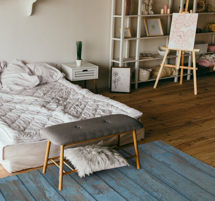 Blue and gray wooden boards effect vinyl rug - TenStickers