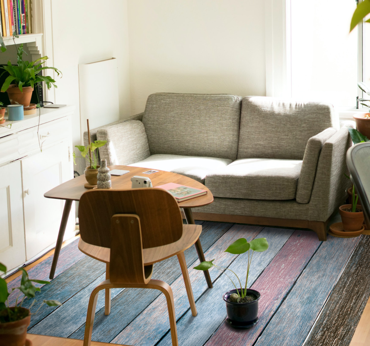 Blue and pink planks wood vinyl rug - TenStickers