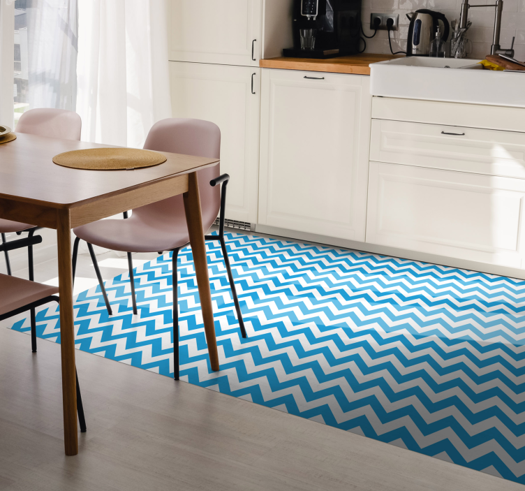 Blue and White Zig Zag vinyl rug - TenStickers