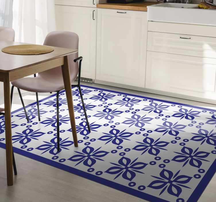 Blue floral element tile vinyl rug - TenStickers