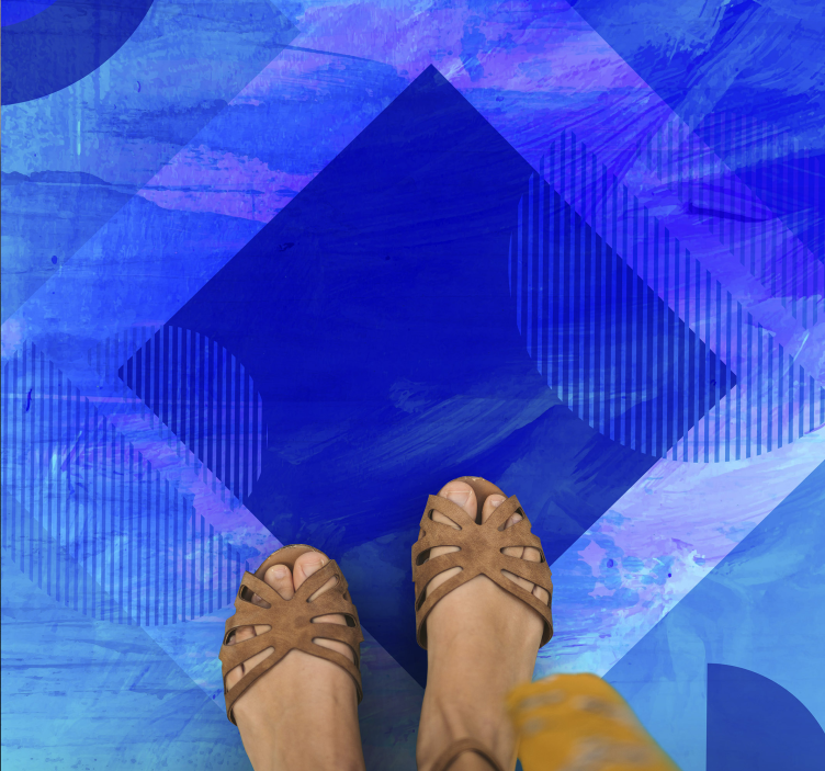 Blue Geometric Motifs minimalist vinyl rug - TenStickers