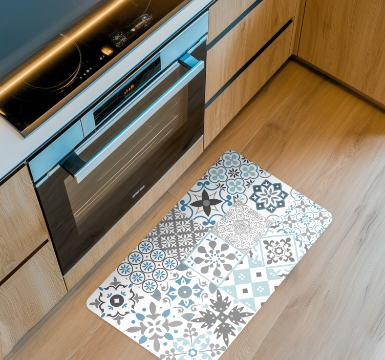 Blue mosaic kitchen vinyl rug - TenStickers