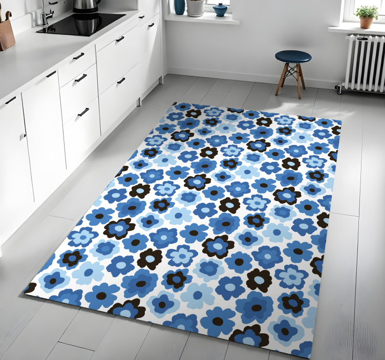 blue poppy flower vinyl rug - TenStickers