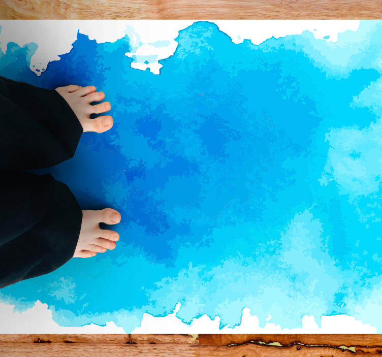 Blue watercolor splash minimalist vinyl rug - TenStickers