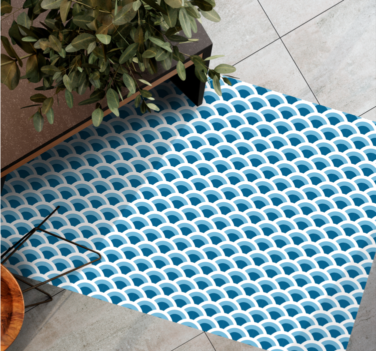 Blue Wave Patterns nordic vinyl rug - TenStickers