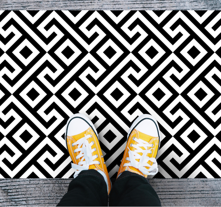 Bold black and white pattern geometric vinyl rug - TenStickers