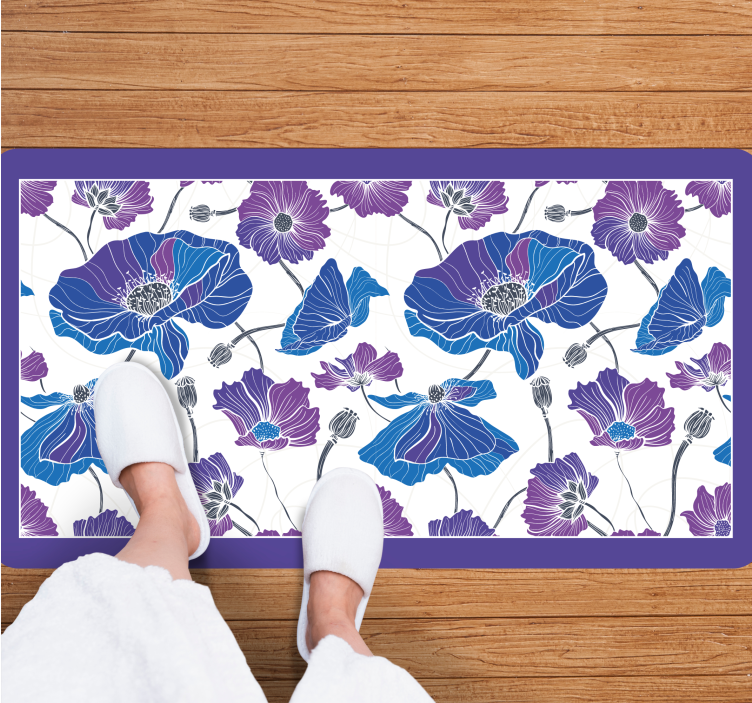 Blue botanical dream flower vinyl rug - TenStickers