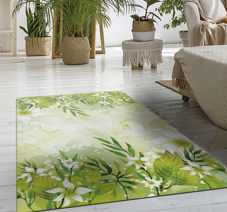 Botanical Greenery flower vinyl rug - TenStickers