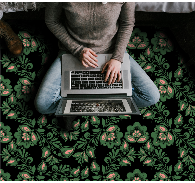 Botanical Greenery Motif flower vinyl rug - TenStickers