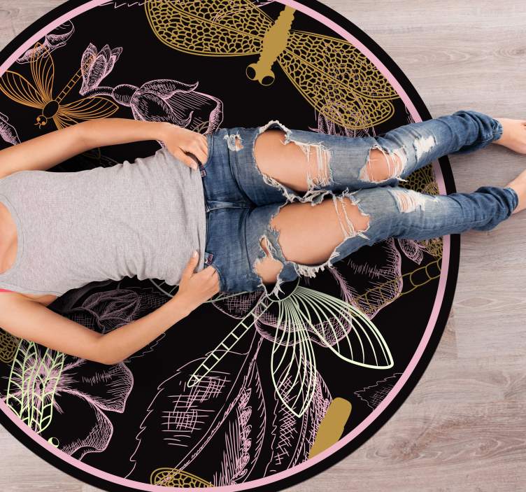 Botanical Insect Imagery flower vinyl rug - TenStickers