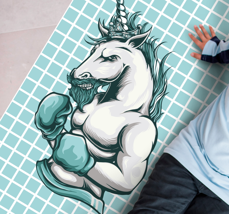 Boxing Unicorn Illustration teenager vinyl rug - TenStickers