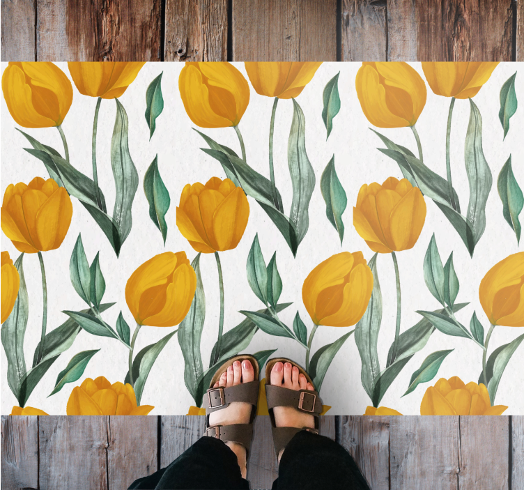 Bright Yellow Tulips flower vinyl rug - TenStickers