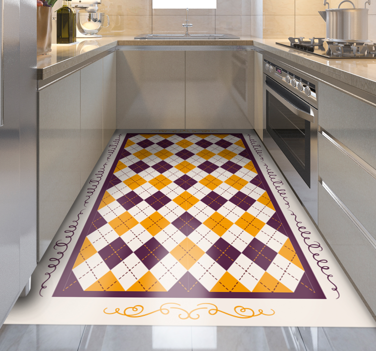 Checked vintage pattern kitchen floor tiles - TenStickers