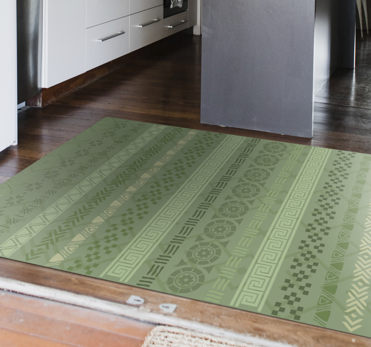 Green leaves motif ethnic vinyl rug - TenStickers