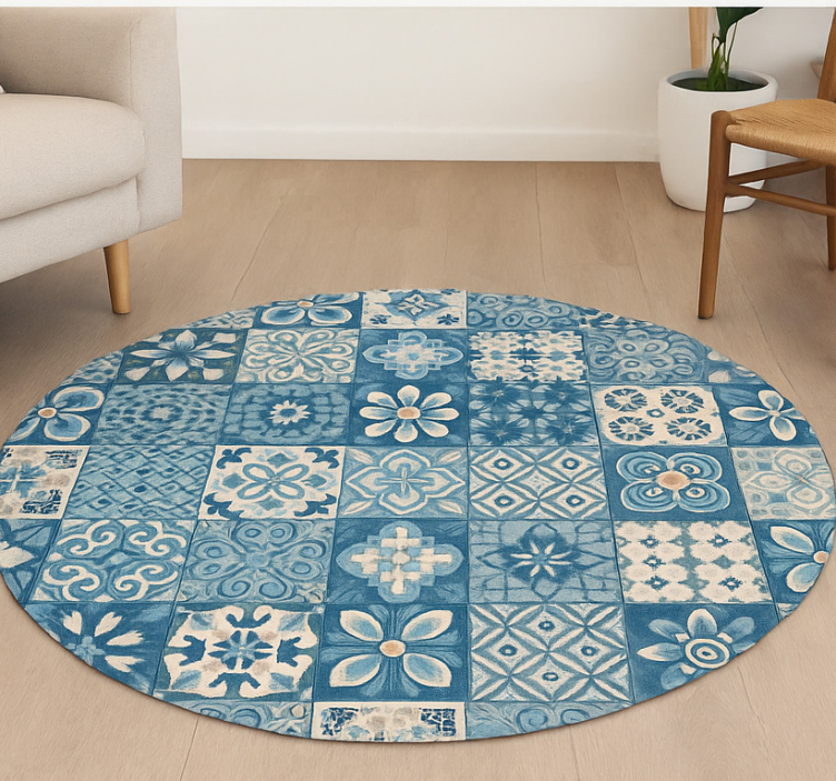 Circular mosaic tiles blue vinyl rug - TenStickers