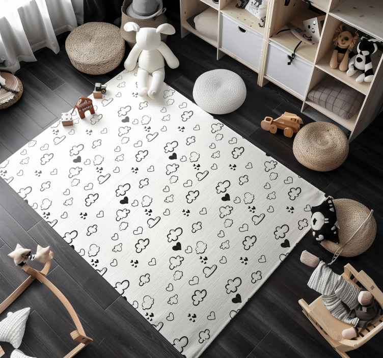 Clouds and hearts white vinyl rug - TenStickers