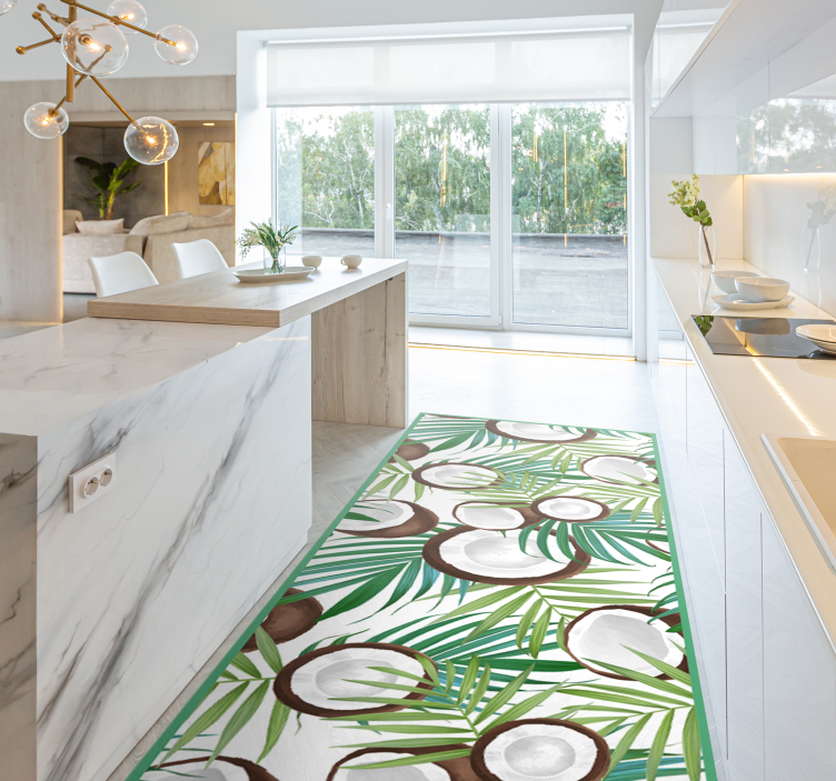 Coconut leaf pattern kitchen vinyl rug - TenStickers
