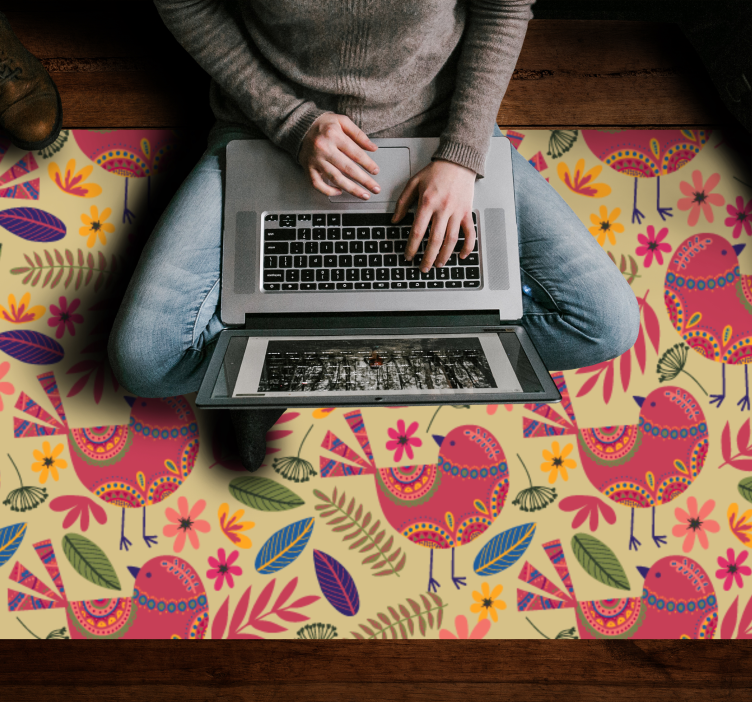 Colorful Bird Motifs flower vinyl rug - TenStickers