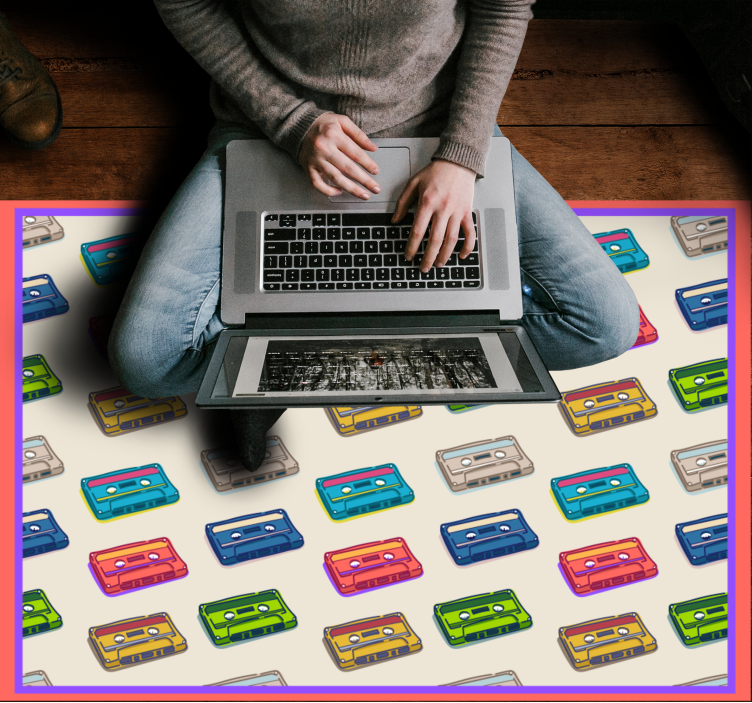 Colorful cassette tapes vintage vinyl rug - TenStickers