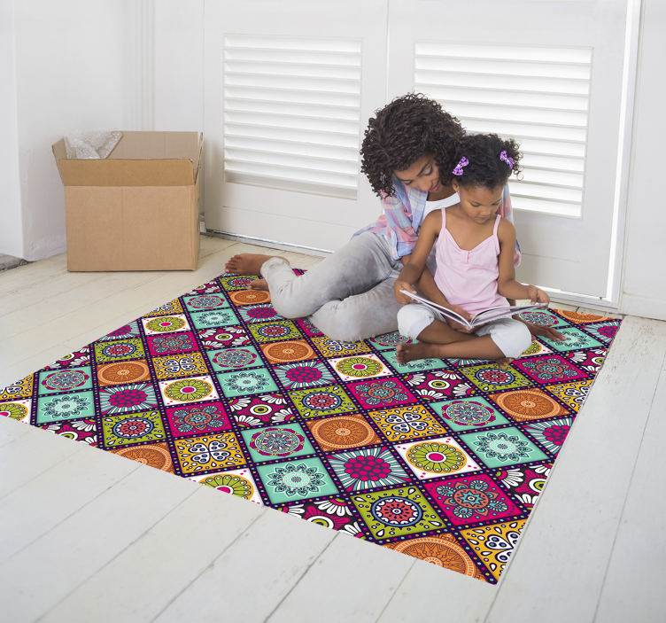Magnificent colorful floral tiles vinyl rug - TenStickers