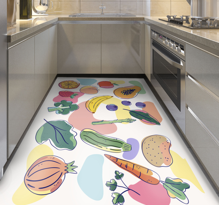 Colorful Fruit Illustration kitchen vinyl rug - TenStickers