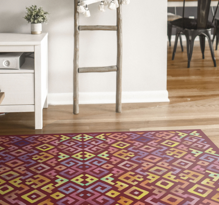 Colorful Geometric Motif tile vinyl rug - TenStickers