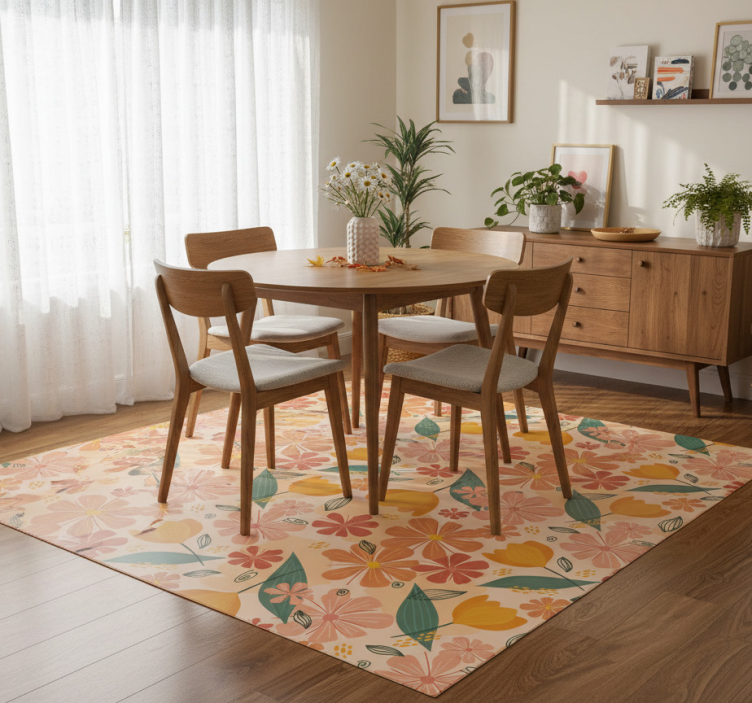 Colorful vintage leaves and flowers flower vinyl rug - TenStickers