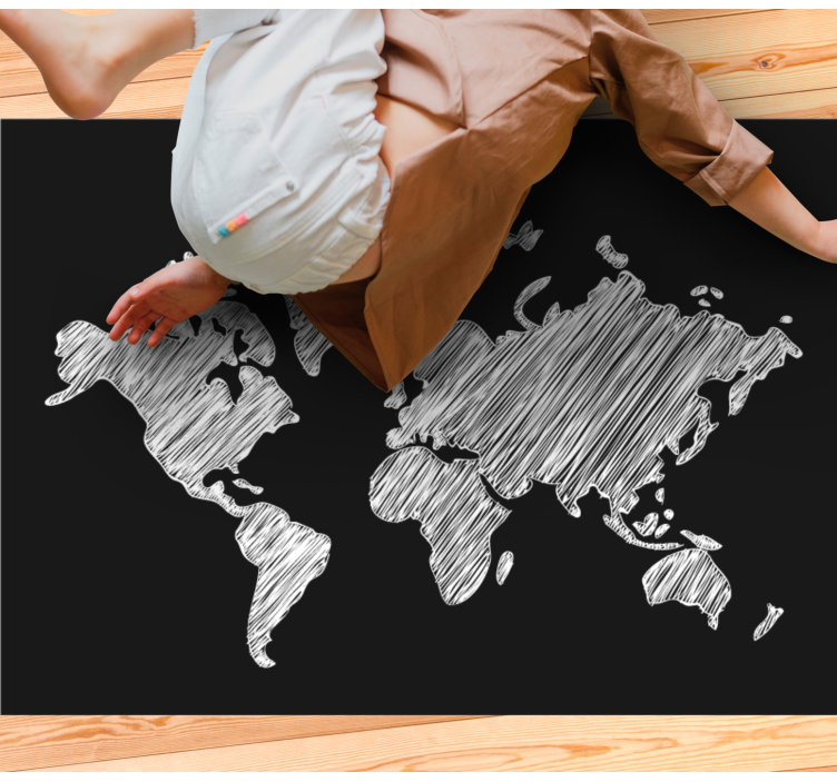 Chalk drawing on a black background map rug - TenStickers