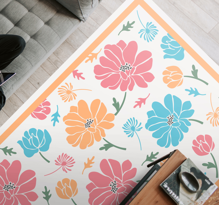 Colourful Flowers floral vinyl rug - TenStickers