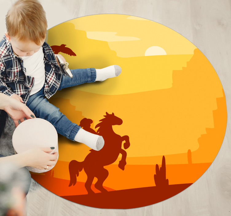 Cowboy landscape kids vinyl rug - TenStickers