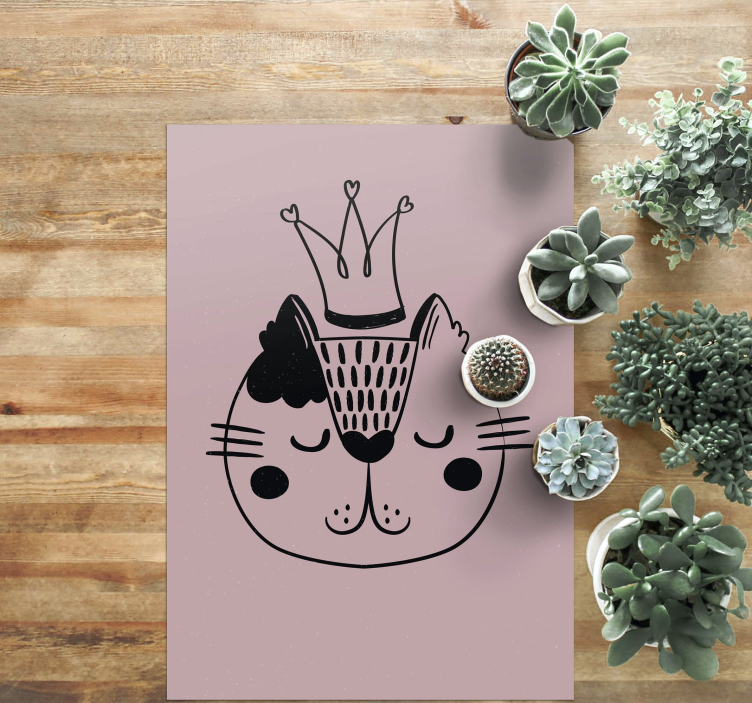 Crowned Cat Illustration animal vinyl rug - TenStickers