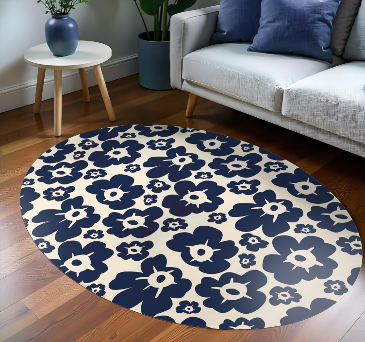 Dark blue poppy flower vinyl rug - TenStickers