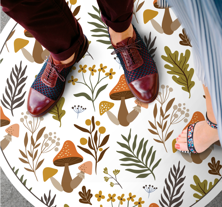 Delightful mushroom motif flower vinyl rug - TenStickers