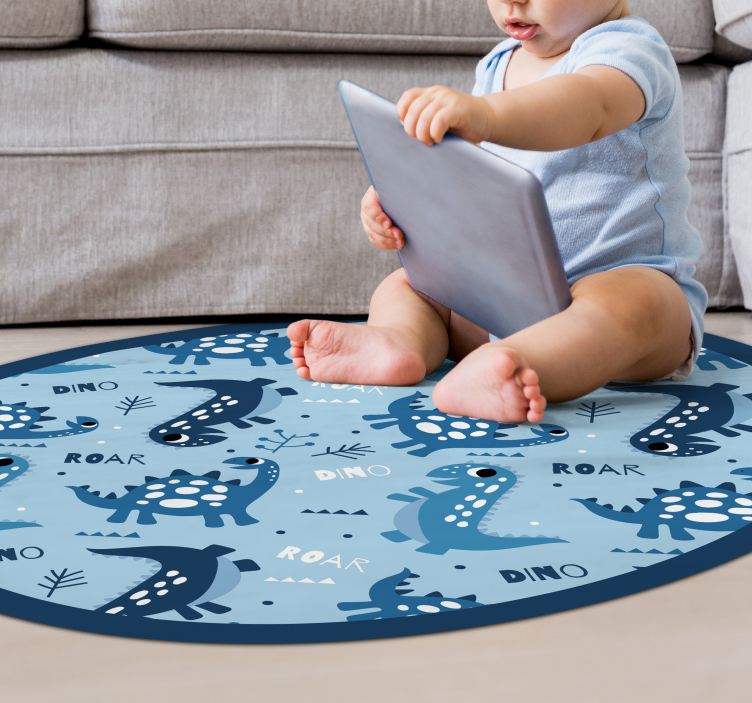Dinosaur Playtime Circle vinyl rug - TenStickers