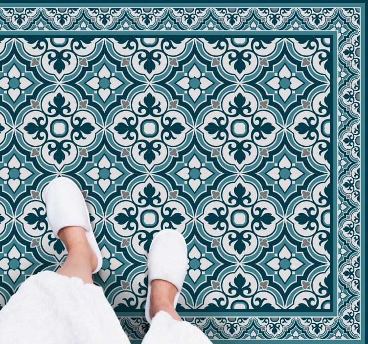 Elegant Blue Motif tile vinyl rug - TenStickers